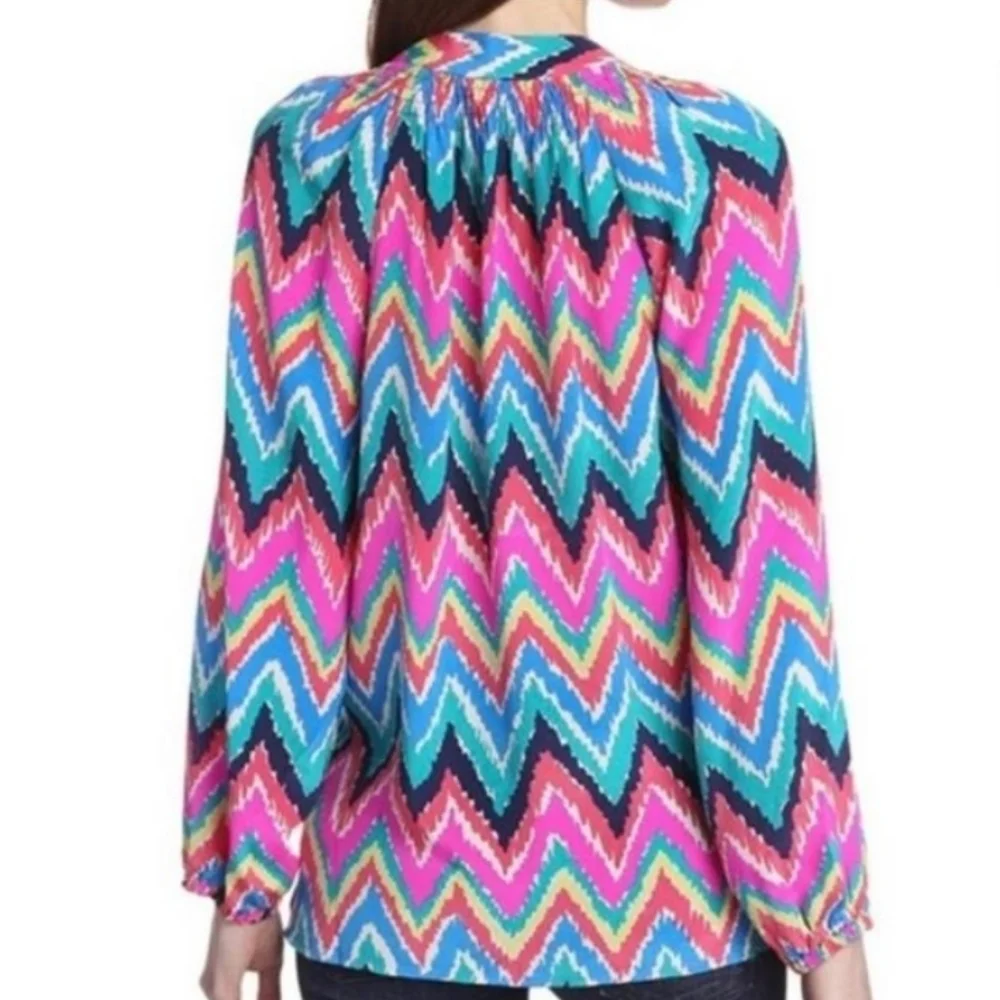Lilly Pulitzer Chevron Elsa Silk  Multicolor Blouse - Picture 2 of 10